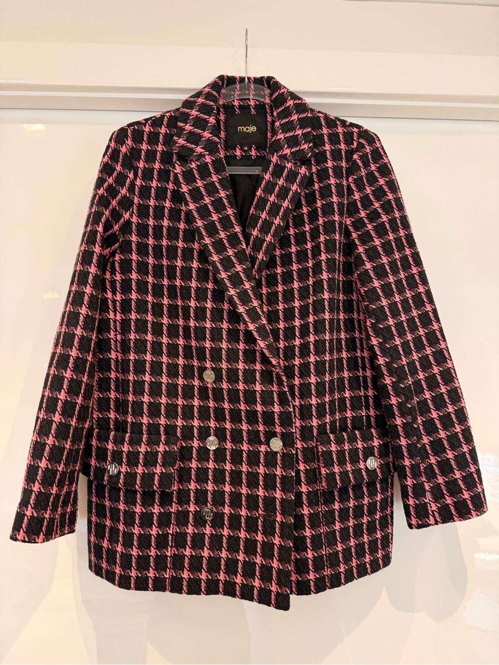 Maje Black & Pink Houndstooth tweed Blazer & Shorts set